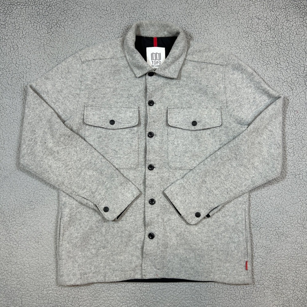 Topo‎ Designs Men's Shirt Jacket Shacket Large Gray Wool Blend Lined Excellent
